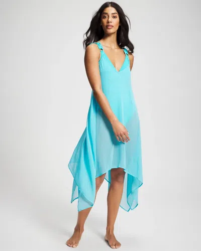 Soma Women's Bleu Rod Beattie La Cote Dazur Handkerchief Hem Dress In Blue Size Small |  In Waterfall
