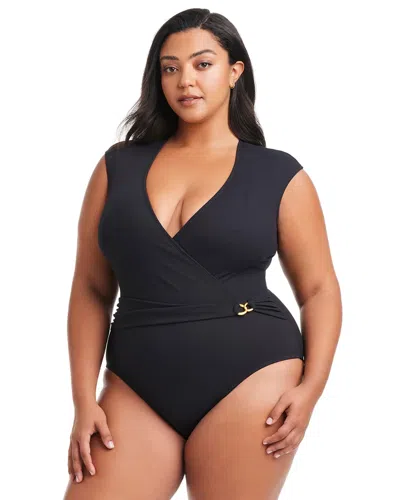 Soma Women's Bleu Rod Beattie Pique Ole Cap Sleeve Surplice One Piece In Black Size 16 |