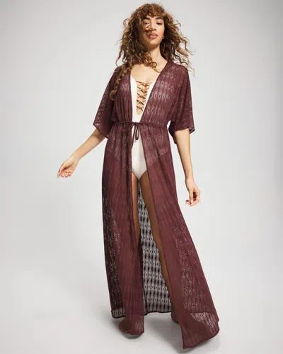 Soma Women's Bleu Rod Beattie Sunkissed Crochet Open-front Caftan In Brown Size Small |  In Coffee