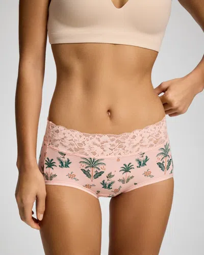 Soma Women's Brief Panty With Super Soft Signature Lace In Pink Size Small |  In Tahitian Palm M P Belle