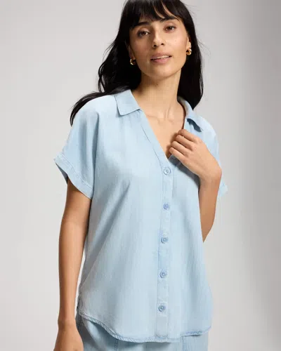 Soma Women's Chambray Relaxed Button Up Shirt In Drava Antique Size Small |  In Light Wash Denim