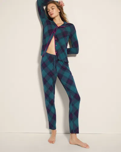 Soma Women's Cool Nights Ankle Pajama Pants In Green Size Xl |  Pajama Sets In Bundle Up Plaid Bias Teal