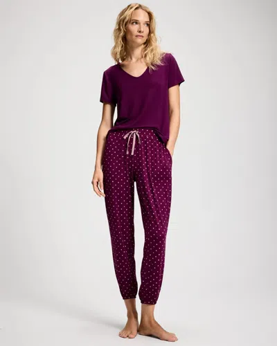 Soma Women's Cool Nights Banded Ankle Pajama Pants In Purple Size Small |  Pajama Sets In Dazed Dot Plum