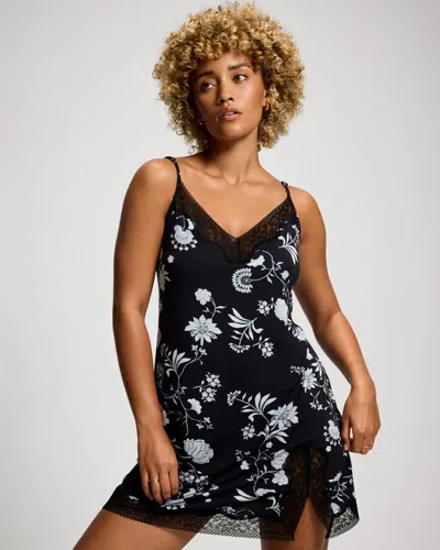 Soma Women's Cool Nights Bold Floral Lace Chemise In Black Size Xs |  In Bergamot Blooms Black
