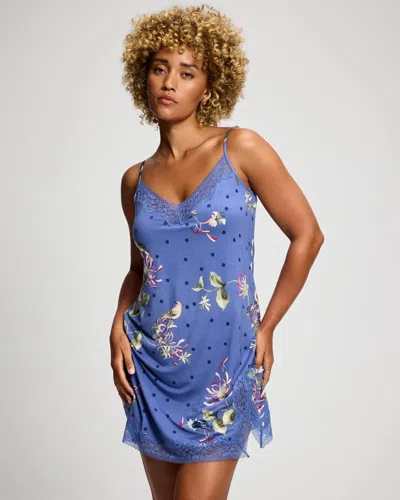 Soma Women's Cool Nights Bold Floral Lace Chemise In Blue Size Small |  In Songbird Floral Thistle