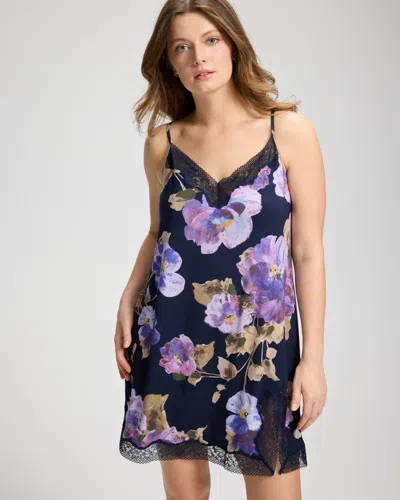 Soma Women's Cool Nights Bold Floral Lace Chemise In Navy Blue Size Xs |  In Viola Floral Dk Gnd Navy