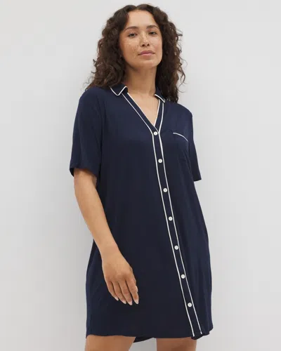 Soma Women's Cool Nights Button-front Nightgown In Navy Blue Size 2xl |