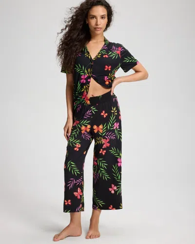 Soma Women's Cool Nights Cropped Pajama Pants In Black Size Xs |  Pajama Sets In Celestial Garden Black