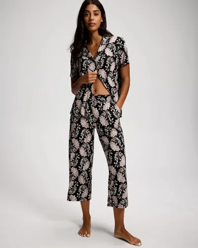 Soma Women's Cool Nights Cropped Pajama Pants In Black Size Xs |  Pajama Sets In Eclipse Floral Black