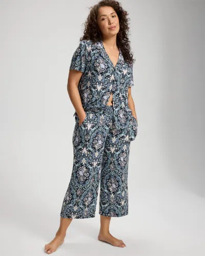 Soma Women's Cool Nights Cropped Pajama Pants In Black Size Xs |  Pajama Sets In Enchanted Rosette Black