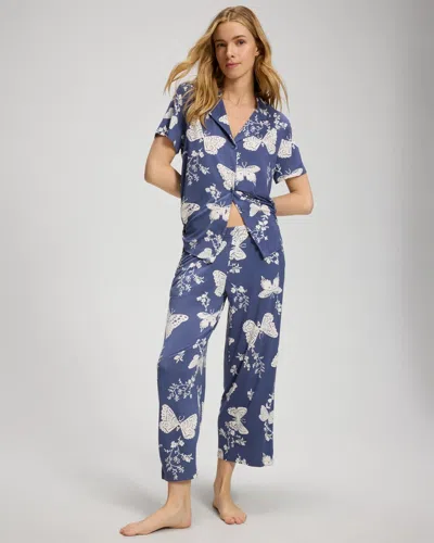 Soma Women's Cool Nights Cropped Pajama Pants In Blue Size Xs |  Pajama Sets In Monarch Garden Indigo
