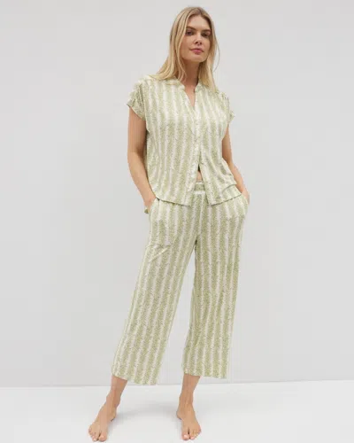 Soma Women's Cool Nights Cropped Pajama Pants In Ivory Size Xl |  Mother's Day Pajamas In Chill Stripe Champagne