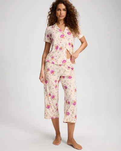 Soma Women's Cool Nights Cropped Pajama Pants In Ivory Size Xs |  Pajama Sets In Wildflower Ritual White