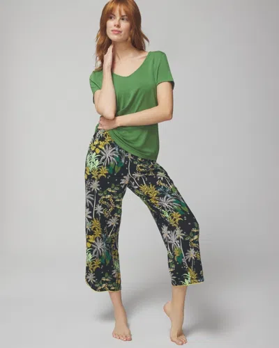 Soma Women's Cool Nights Cropped Pajama Pants In Oasis Palms Black/ws Size Xs |