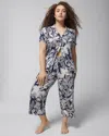 SOMA WOMEN'S COOL NIGHTS CROPPED PAJAMA PANTS IN PATTERNED PALMS NAVY SIZE 2XL | SOMA