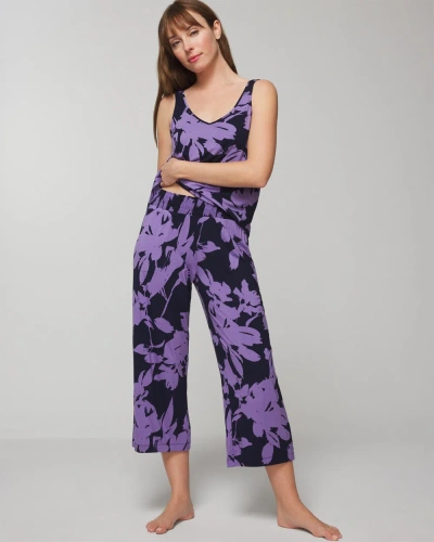Soma Women's Cool Nights Cropped Pajama Pants In Purple Floral Size Large |  In Silhouette Floral Navy
