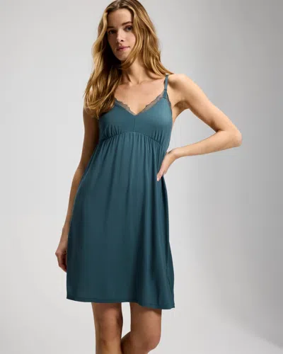 Soma Women's Cool Nights Fine Line Lace Chemise In Blue Size Xs |  In Lunar Stone