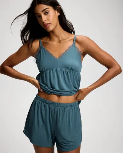 Soma Women's Cool Nights Fine Line Lace Pajama Shorts In Blue Size Xs |  Pajama Sets In Lunar Stone