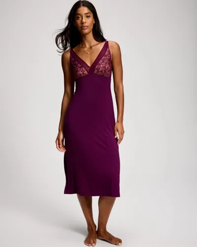 Soma Women's Cool Nights Geo Lace Midi Nightgown In Purple Size Medium |  In Wicked Plum