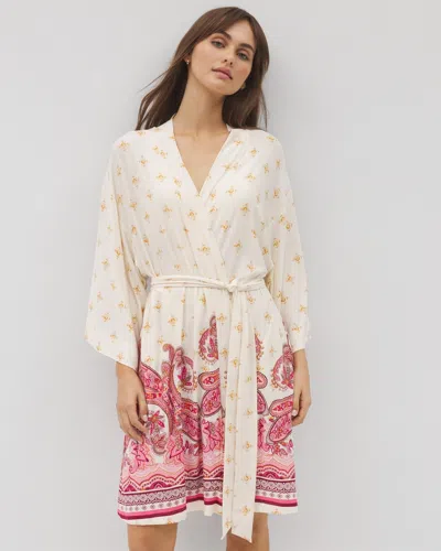 Soma Women's Cool Nights Kimono Short Robe In Ivory Size Large/xl |