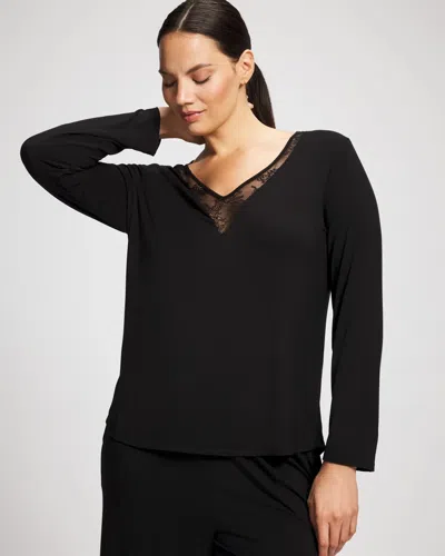 Soma Women's Cool Nights Lace Long Sleeve Pajama Top In Black Size Xs |  Pajama Sets