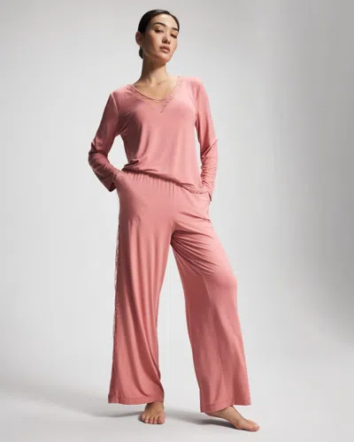 Soma Women's Cool Nights Lace Relaxed Wide Leg Pajama Pants In Pink Size Xs |  Pajama Sets In Antique Pink