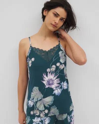Soma Women's Cool Nights Lace Trim Cami Pajama Top In Green Size Xl |  Mother's Day Pajamas In Haven Botanical Dark Sea