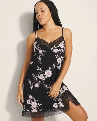 Soma Women's Cool Nights Lace-trim Chemise In Black Size 2xl |  In Nostalgia Flora Black