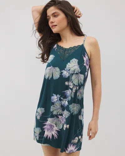 Soma Women's Cool Nights Lace Trim Chemise In Green Size Xl |  In Haven Botanical Dark Sea