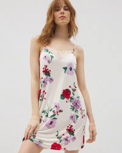 Soma Women's Cool Nights Lace Trim Chemise In Ivory Size Xs |  In Rhapsody Floral Sugar