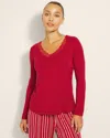 Soma Women's Cool Nights Lace Trim Long Sleeve Sleep Top In Red Size Medium |  Pajama Sets In Paint The Town Red