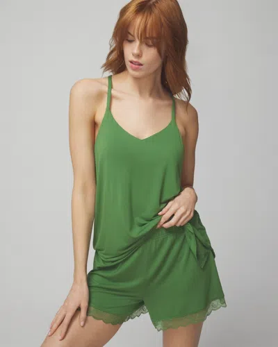 Soma Women's Cool Nights Lace Trim Pajama Shorts In Artichoke Size 2xl |  In Green