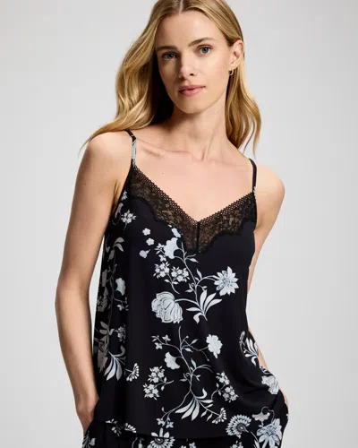 Soma Women's Cool Nights Lace Trim Soft Support Pajama Cami In Black Size Small |  Pajama Sets In Bergamot Blooms Black