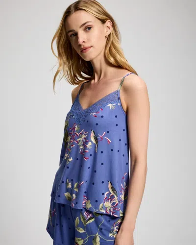 Soma Women's Cool Nights Lace Trim Soft Support Pajama Cami In Blue Size Small |  Pajama Sets In Songbird Floral Thistle
