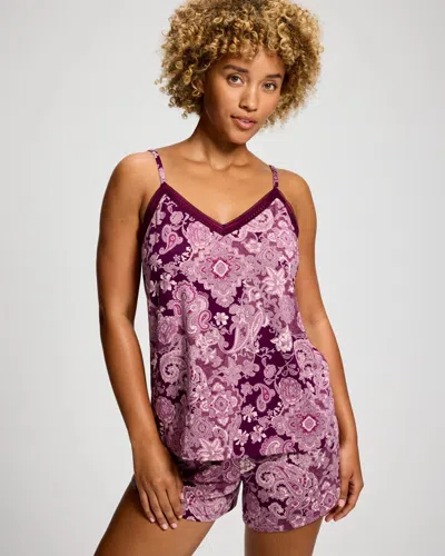 Soma Women's Cool Nights Lace Trim Soft Support Pajama Cami In Purple Size Xs |  Pajama Sets In Poetry Paisley Plum