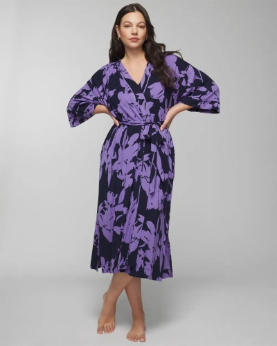 Soma Women's Cool Nights Long Robe In Purple Floral Size Large/xl |  In Silhouette Floral Navy