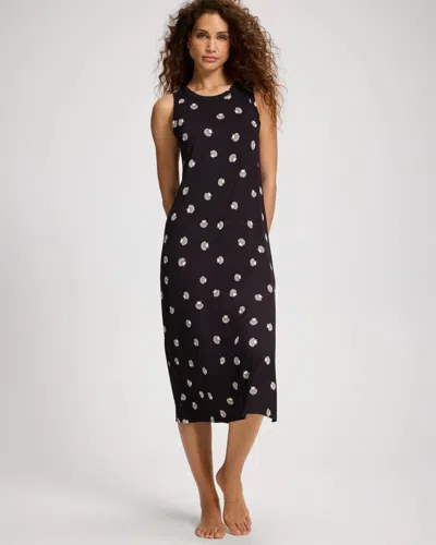Soma Women's Cool Nights Long Sleep Tank Top Nightgown In Black Size Xs |  In Shell Confetti Black