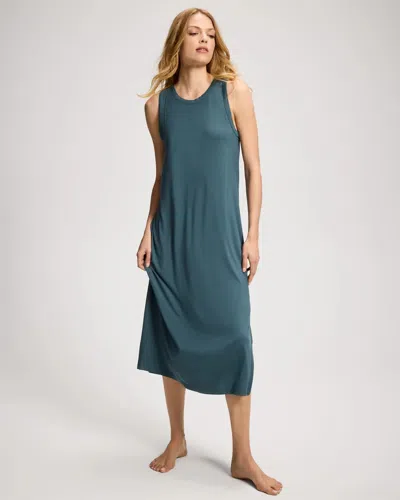 Soma Women's Cool Nights Long Sleep Tank Top Nightgown In Blue Size Xs |  In Lunar Stone