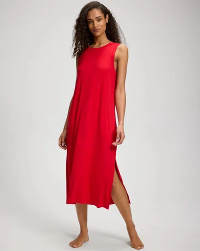 Soma Women's Cool Nights Long Sleep Tank Top Nightgown In Red Size Small |  In Barbados Cherry