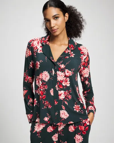 Soma Women's Cool Nights Long Sleeve Button Up Pajama Top In Green Size Xs |  Pajama Sets In Cottage Floral Green