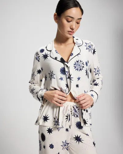 Soma Women's Cool Nights Long Sleeve Button Up Pajama Top In Ivory Size Xs |  Pajama Sets In Celestial Charms Champ
