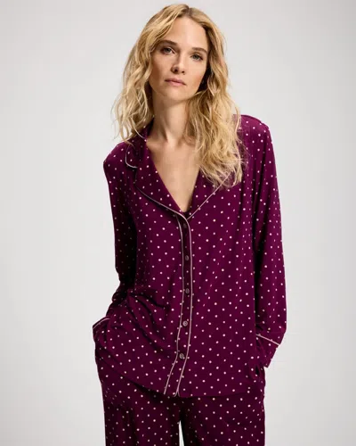 Soma Women's Cool Nights Long Sleeve Button Up Pajama Top In Purple Size Xs |  Pajama Sets In Dazed Dot Plum