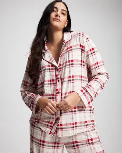 Soma Women's Cool Nights Long Sleeve Button Up Pajama Top In Red Tartan Plaid Size Xs |  Pajama Sets In Tartan Textile Champ