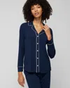 Soma Women's Cool Nights Long Sleeve Button Up Pajama Top Sleep Top In Navy Blue Size Xl |  In Nightfall Navy Blue