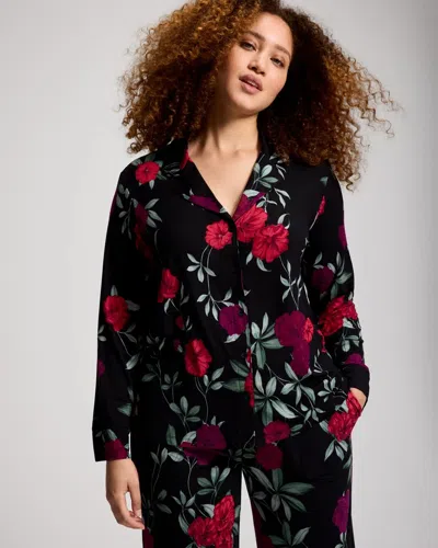 Soma Women's Cool Nights Long Sleeve Pajama Top In Black Size Small |  Pajama Sets In Trailing Vines Black