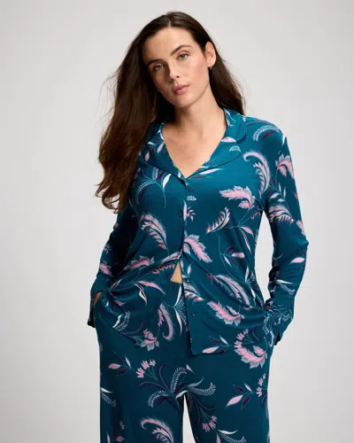 Soma Women's Cool Nights Long Sleeve Pajama Top In Blue Size Xs |  Pajama Sets In Jacobean Dream Teal