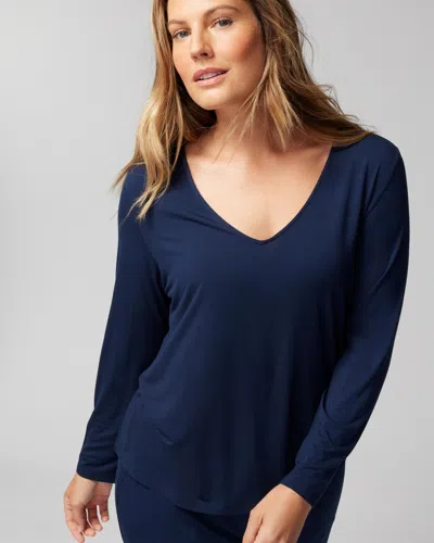 Soma Women's Cool Nights Long Sleeve Pajama Top In Navy Blue Size Xs |  Mother's Day Pajamas In Nightfall Navy Blue