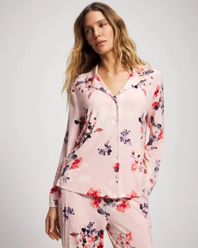 Soma Women's Cool Nights Long Sleeve Pajama Top In Pink Floral Size Small |  Pajama Sets In Floral Dreams Pink Blush