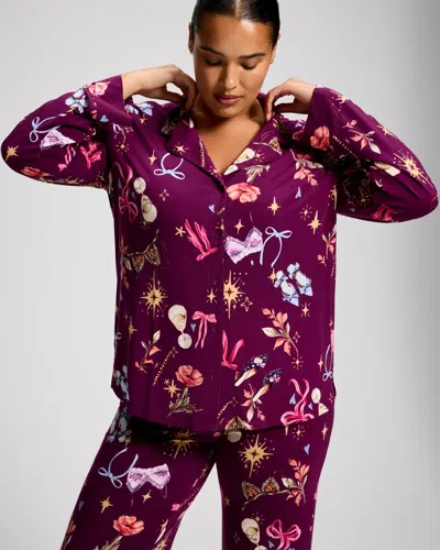 Soma Women's Cool Nights Long Sleeve Pajama Top In Purple Size Small |  Pajama Sets In Chic Charms Wicked Plum