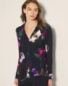 Shop Soma Women's Cool Nights Long Sleeve Printed Pajama Top In Navy Blue Size Xs |  Pajama Sets In Fleur Ever Drama Navy